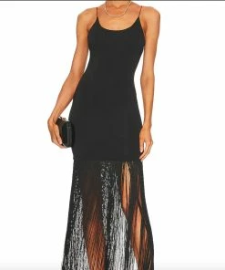 Best Pirce 🎉 Alice + Olivia Steph Scoop Neck Fringe 👗 Dress in Black for 👩 women ⌛