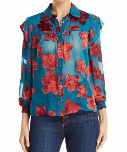 Alice + Olivia Sales 33 Best reviews of ๐ฅฐ Alice + Olivia Ziggy ๐ฉ Womens Silk Blend Ruffled Button-Down Top ๐
