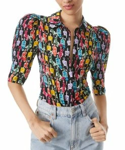 Hot Sale ✔️ alice + olivia Willa Puff Sleeve Silk Top for 👩 women 🛒