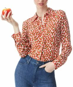 Discount ❤️ alice + olivia Willa Placket Silk Top for 👩 women ❤️