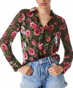 Best Pirce 🔔 alice + olivia Eloise Button-Down Silk-Blend Blouse for 👩 women 🎉