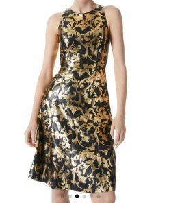 Best Sale 🥰 Alice + Olivia Leandra Vegan Leather Midi 👗 Dress in Florence Scroll for 👩 women 🔔