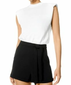 Best deal 🛒 Alice + Olivia Braxton 👩 Womens Belted Shoulder Padding Romper 👍