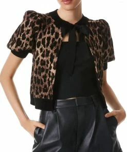 Discount ⌛ Alice + Olivia Kitty Puff Sleeve Cardigan With Bow in Multi for 👩 women 🔥