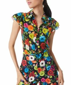 Best deal 🔥 alice + olivia Martel Flutter Sleeve Silk Blouse for 👩 women 💯