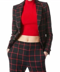 Best reviews of ❤️ Alice + Olivia Mya Notch Collar Blazer in Black/ Perfect Ruby for 👩 women 🎁