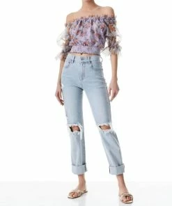 Outlet 😍 Alice + Olivia Caprina Off The Shoulder Crop Top in Floral Express for 👩 women 😉