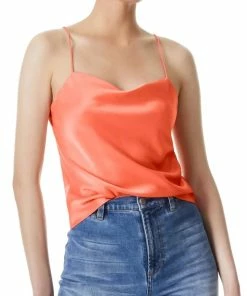 New 🤩 Alice + Olivia Harmon Drapey Slip Cami in Bright Coral for 👩 women 🔔