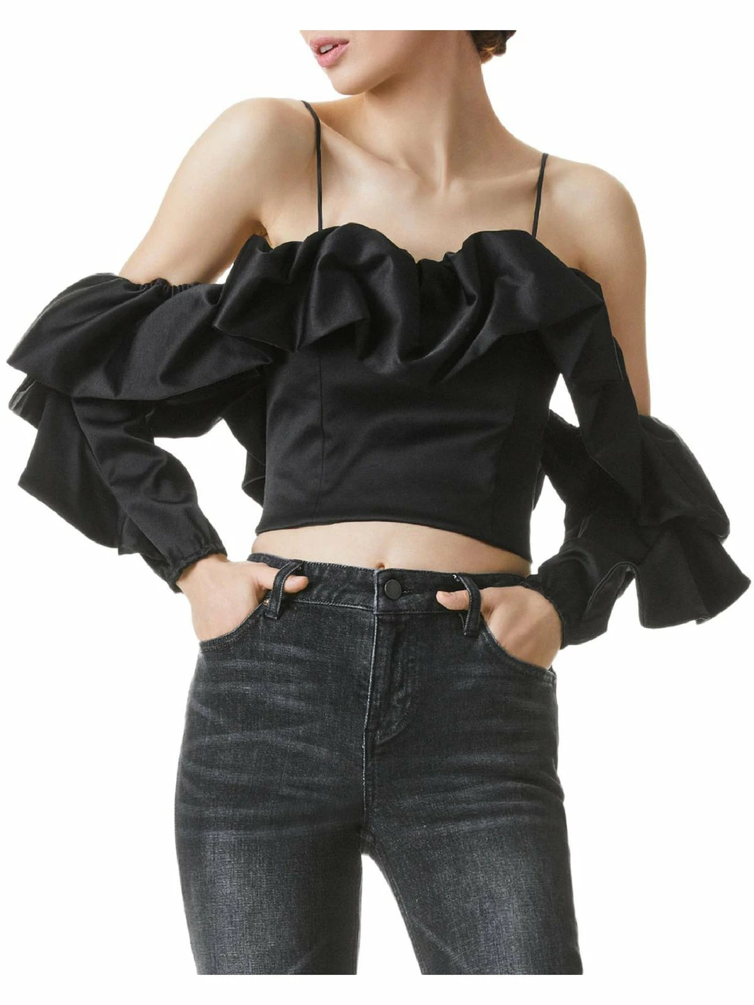 Promo ๐งจ Alice + Olivia ๐ฉ Womens Crop Top Flounce Blouse ๐ 3 Promo ๐งจ Alice + Olivia ๐ฉ Womens Crop Top Flounce Blouse ๐