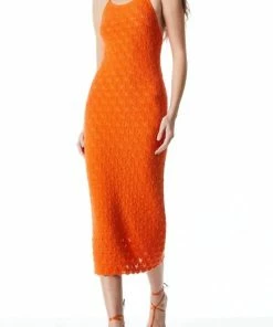 Best reviews of ๐งจ Alice + Olivia Jone Halter Neck Fitted Midi ๐ Dress in Sienna for ๐ฉ women ๐ฅฐ