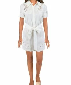 Best Pirce ⌛ Alice + Olivia Lanna 👩 Womens Button Front Collared Romper ❤️