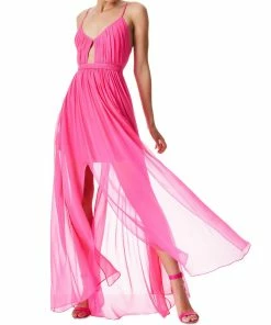 Best Sale 🤩 Alice + Olivia Tamar 👩 Womens Silk Cut-Out Maxi 👗 Dress 🤩