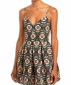 Best deal ⌛ Alice + Olivia 👩 Womens Metallic Floral Print Fit & Flare 👗 Dress 😍