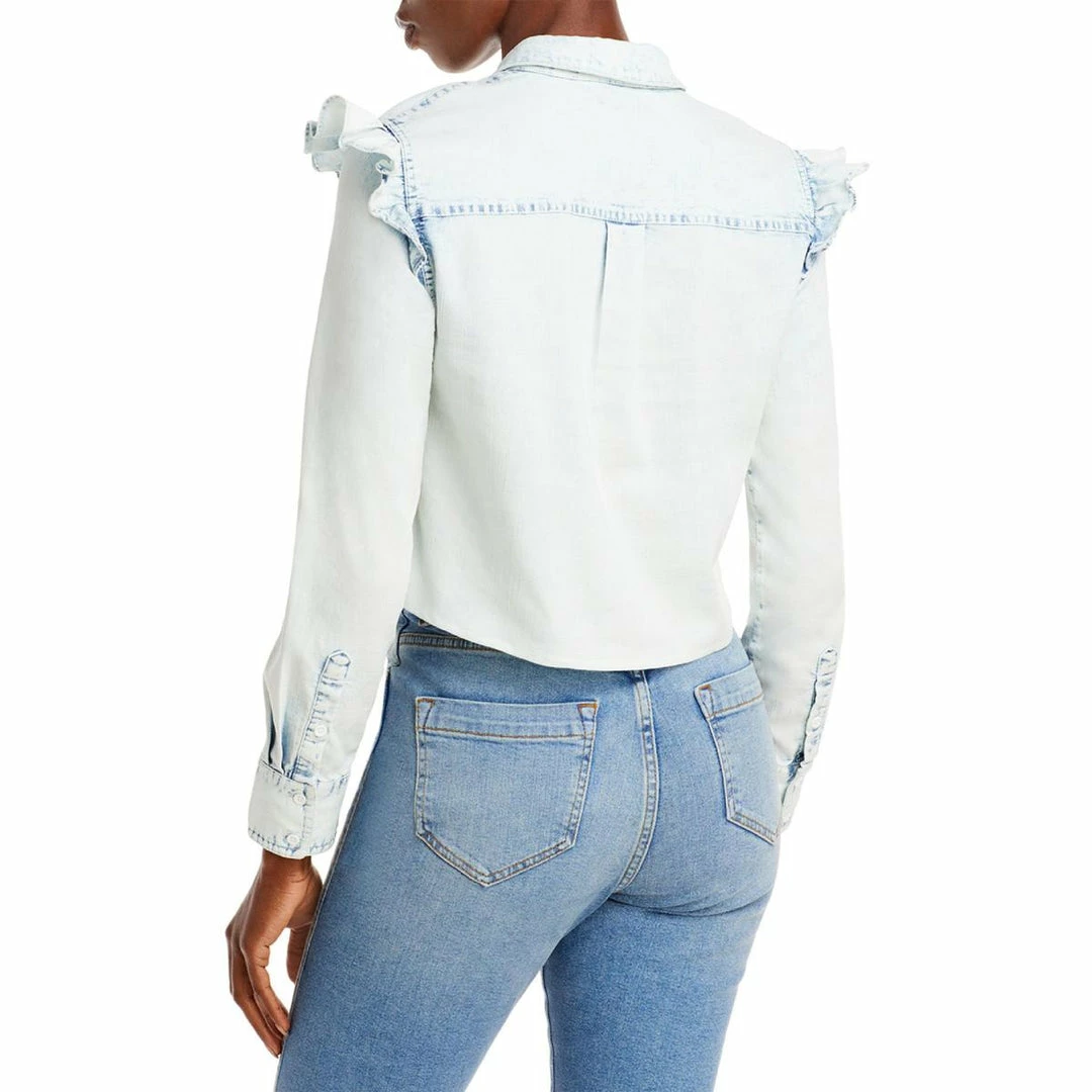 Best Pirce 🔔 Alice + Olivia Hannah 👩 Womens Ruffled Denim Button-Down Top ✨ 4 Best Pirce 🔔 Alice + Olivia Hannah 👩 Womens Ruffled Denim Button-Down Top ✨ - Image 2